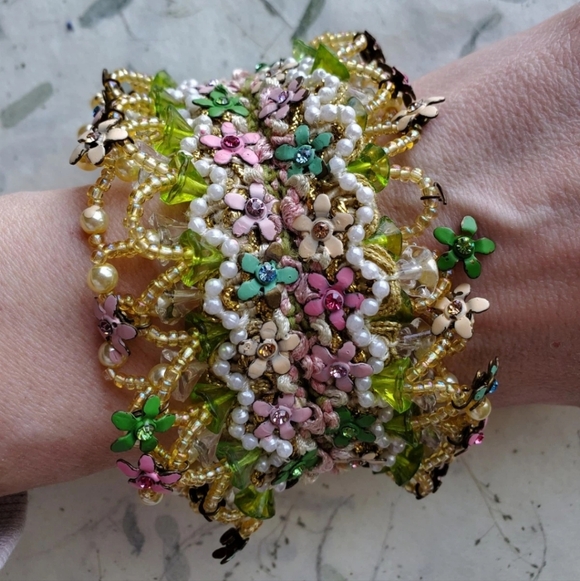 Michal Negrin Jewelry - Vintage Estate Michal Negrin Floral Fabric Bracelet Victorian
